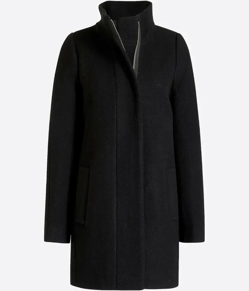 J.Crew Mercantile Black Wool Blend Zip Front Coat Women’s Size 6